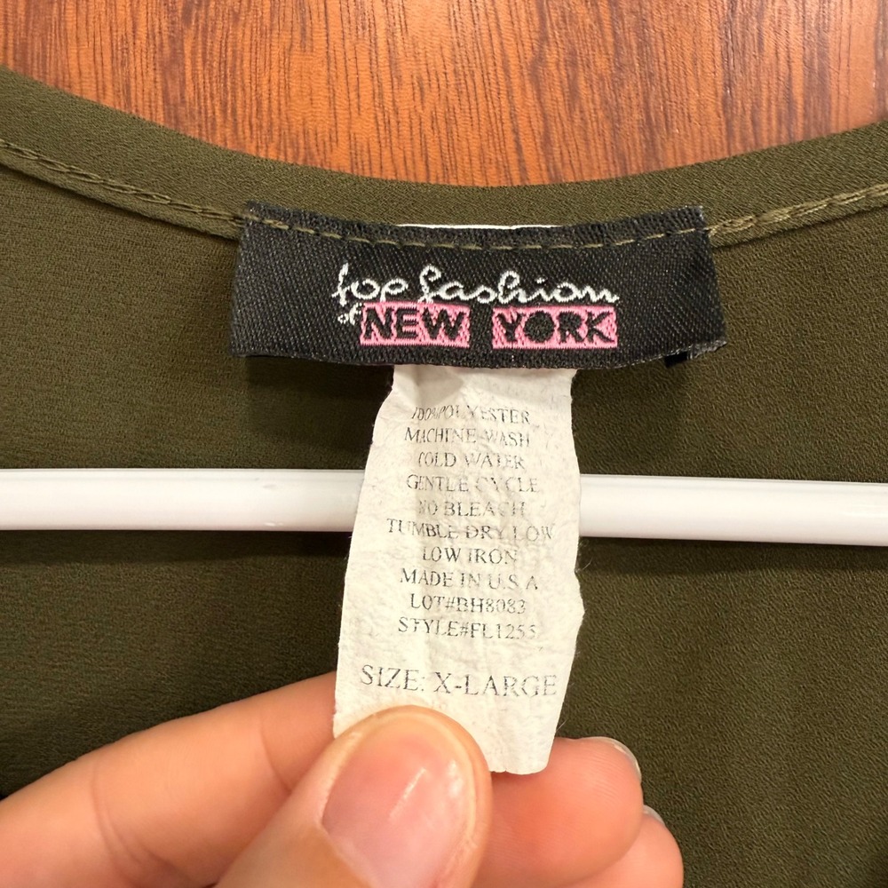 Top Fashion New York Olive Green Blouse Long Sleeve Chain Detail Plus Size - Picture 5 of 7